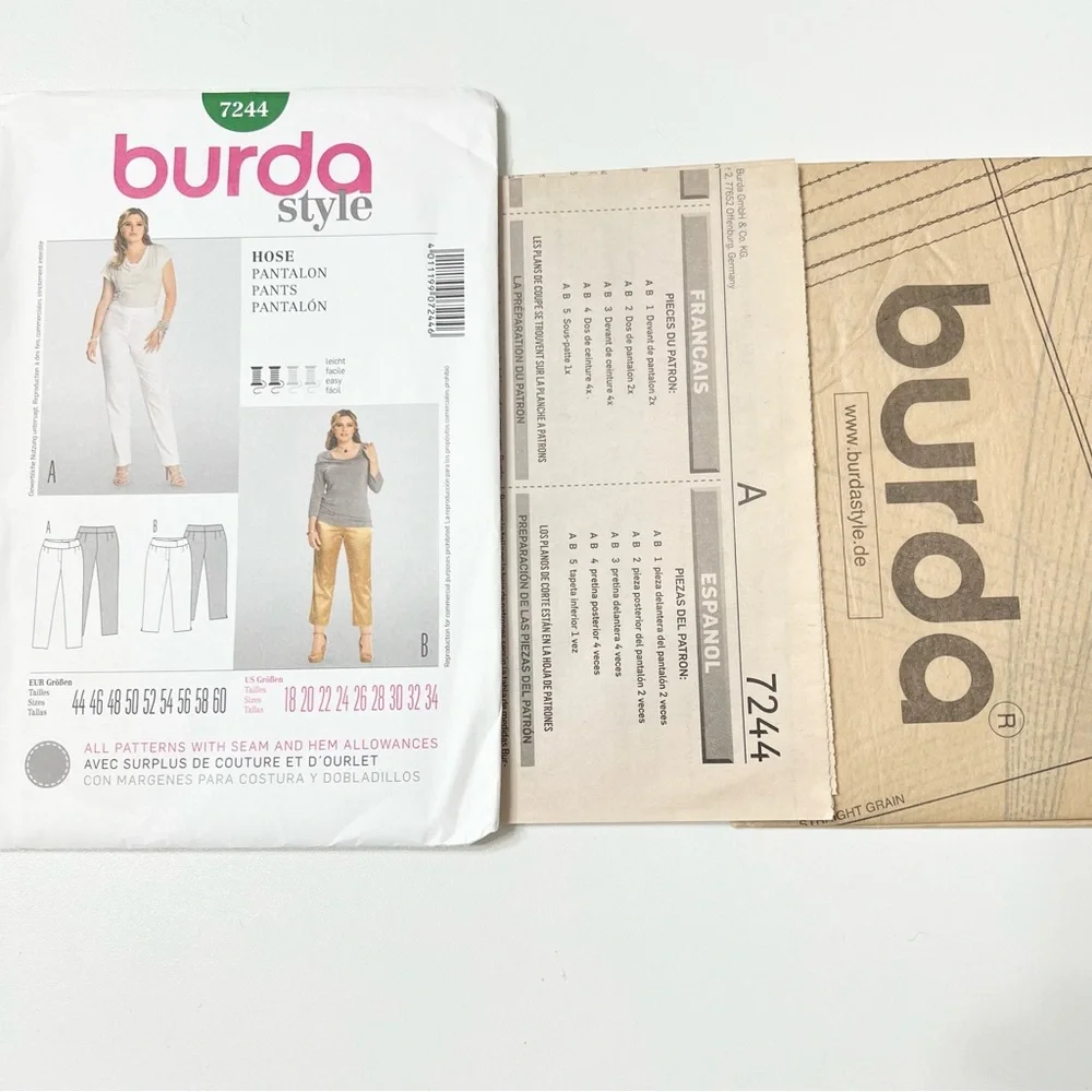 Burda Style 7244 Pants Sewing Pattern | Sizes 18–34